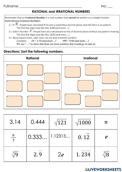 Rational and Irrational Numbers exercise | Live Worksheets - Worksheets ...