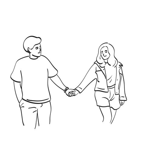 line art couple holding hands illustration vector hand drawn isolated ...