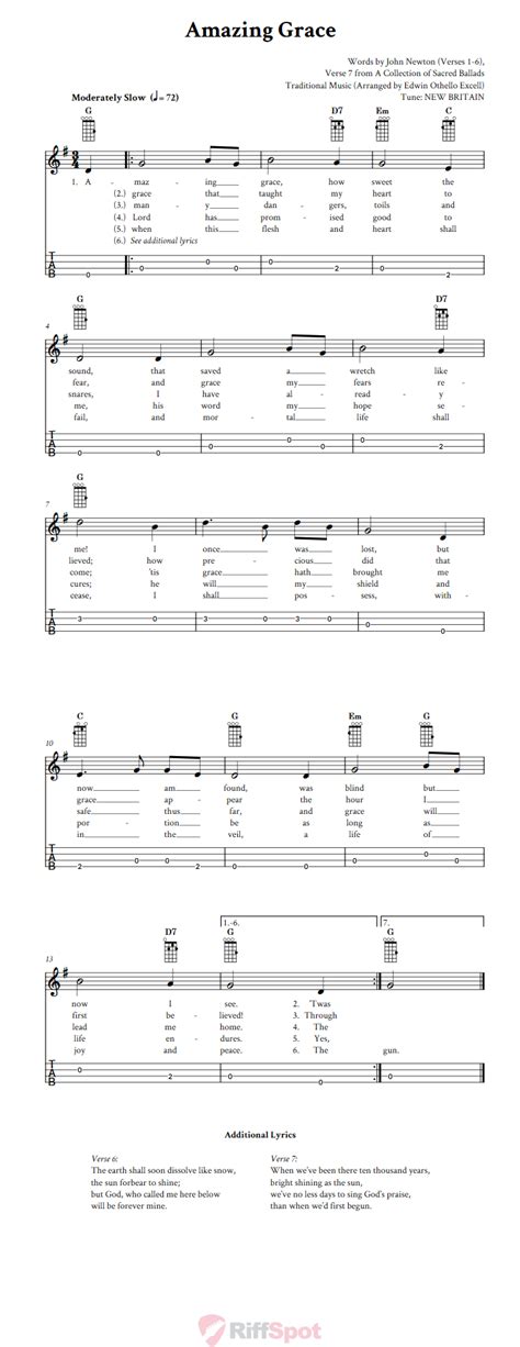 Amazing Grace: Chords, Sheet Music, and Tab for Baritone Ukulele with ...