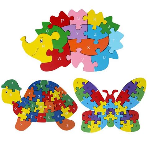 Cartoon Animals Wooden Games Puzzle Letters Alphabet Jigsaw Puzzle Wood ...