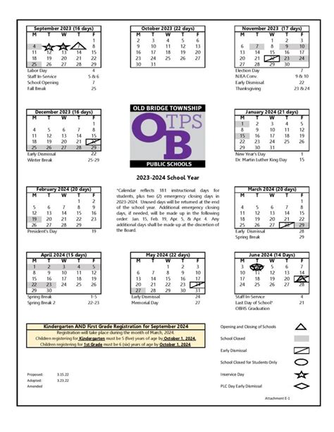 Old Bridge Township Public Schools Calendar 2023-2024