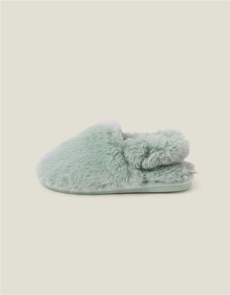 Faux Fur Slingback Slippers Green | Slippers | Accessorize UK