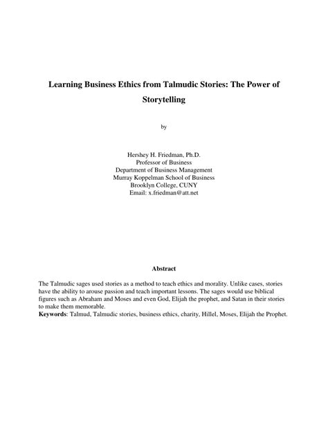 (PDF) Learning Business Ethics from Talmudic Stories: The Power of ...