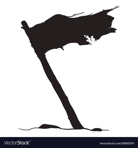 Black silhouette waving old torned flag Royalty Free Vector