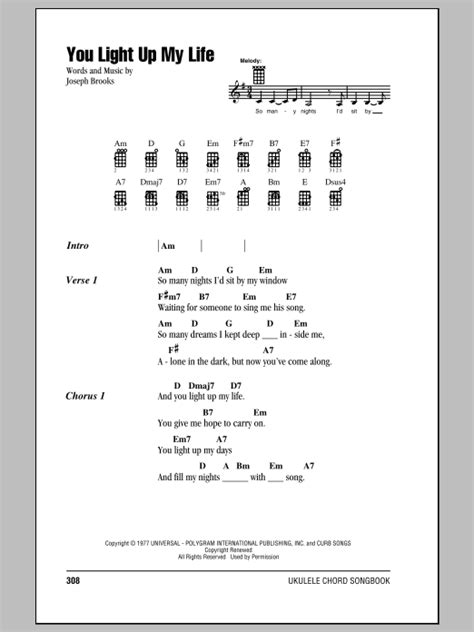 You Light Up My Life by Debby Boone Sheet Music for Ukulele Chords/Lyrics at Sheet Music Direct