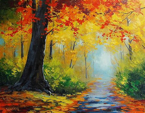 vibrant Autumn by artsaus Forest Painting, Autumn Painting, Canvas Painting, Acrylic Painting ...