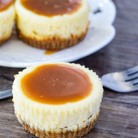 Mini Cheesecakes with Salted Caramel Sauce - Oh Sweet Basil