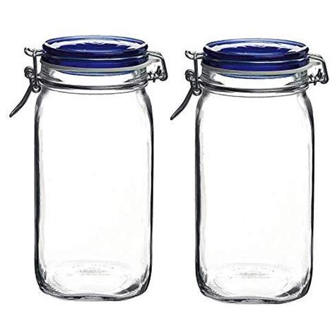 Bormioli Rocco Set Of 2 Bormioli Rocco Fido Square Jars With Blue Bail And Trigger Lids, 50.75oz ...