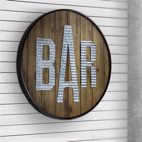 Round Rustic Wood Galvanized Metal Bar Sign | #farmhouse #farmhousestyle #farmhousedecor # ...