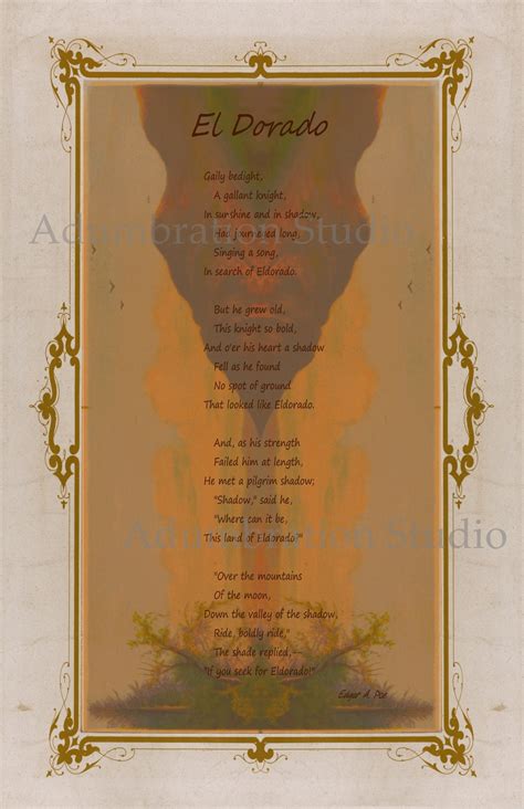 Eldorado, Poem by Edgar Allan Poe, Gaily Bedight, Poem Print, Victorian ...