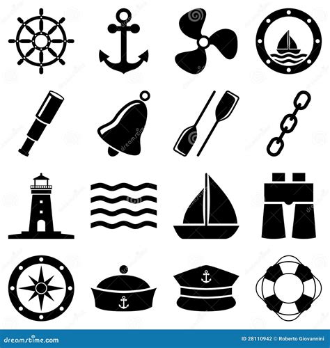 Nautical Black And White Icons Stock Vector - Image: 28110942