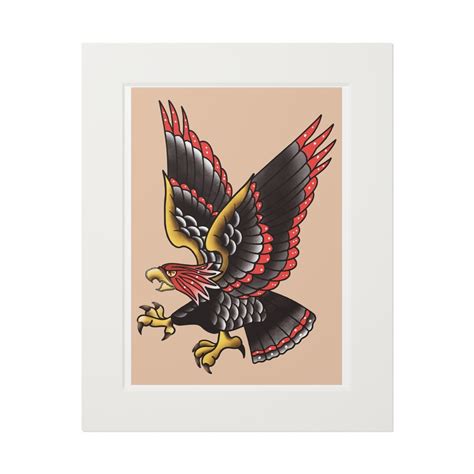 Traditional Soaring Eagle Tattoo Print Sailor Jerry Inspired Fine Art Print Tattoo Parlor Tattoo ...