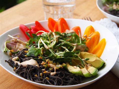 Black Bean Spaghetti Bowl | Tahini Miso Dressing