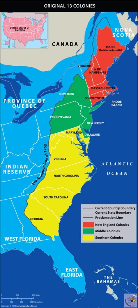 Map Showing 13 Original Colonies of the United States - Answers