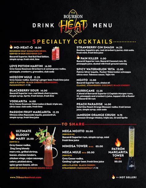 Specialty Cocktail Menu | Club Bourbon Heat