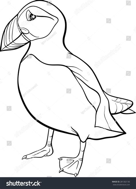 Black And White Cartoon Vector Illustration Of Atlantic Puffin Bird For ...