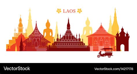 Laos landmarks skyline colourful Royalty Free Vector Image