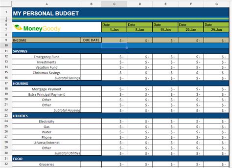 Free Monthly Budget Spreadsheet | Money Goody