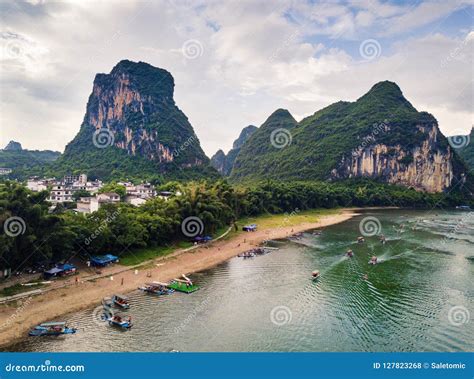 Yangshuo County and Li River in Guilin, Aerial View Stock Photo - Image ...