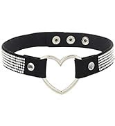 Amazon.com: Urieo Leather Collar Choker Heart Punk PU Choker Necklace ...