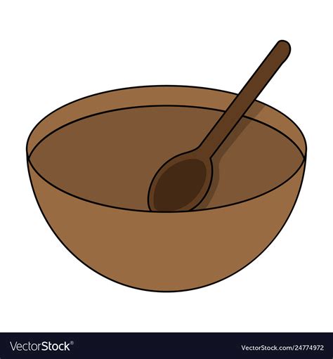 Cartoon wooden bowl with spoon isolated on white Vector Image