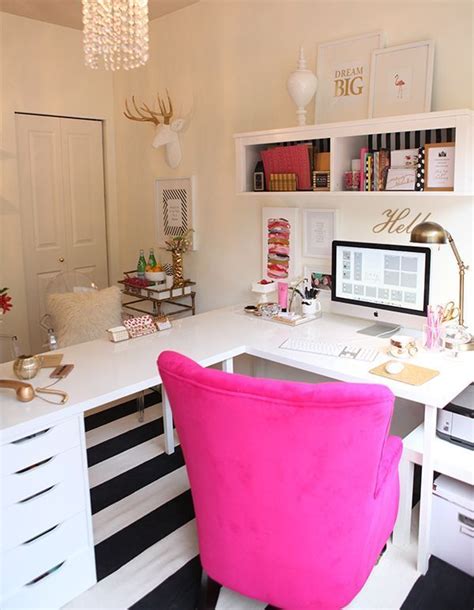 L Shape Desk Ikea Hack Gold white and Magenta office decor Craft Room Office, Home Office Space ...