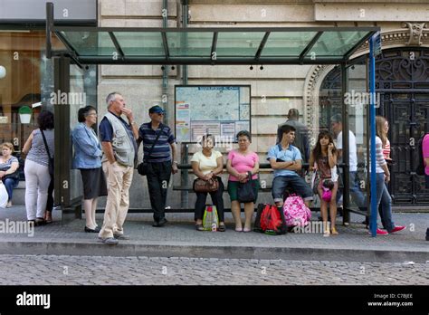 People waiting for bus at a bus stop, Porto, Portugal, Europe Stock Photo, Royalty Free Image ...