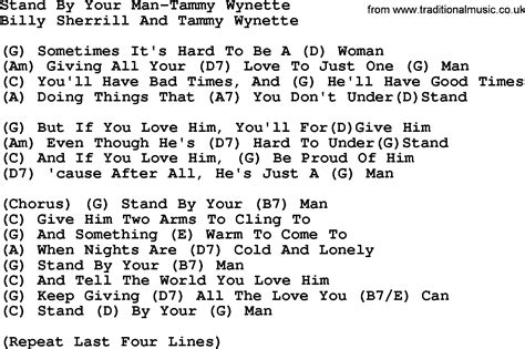 Country Music:Stand By Your Man-Tammy Wynette Lyrics and Chords