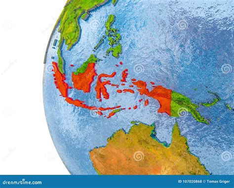 Map of Indonesia on Model of Globe Stock Illustration - Illustration of travel, highlighted ...