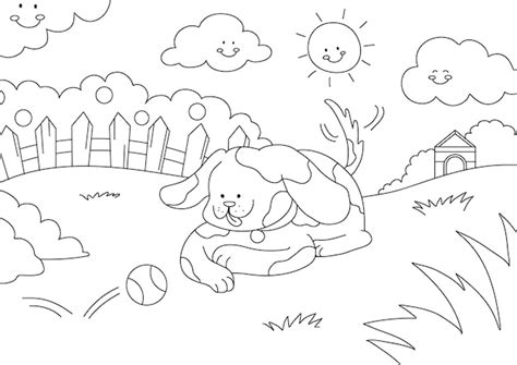 Free Vector | Dog kids coloring page vector, blank printable design for children to fill in