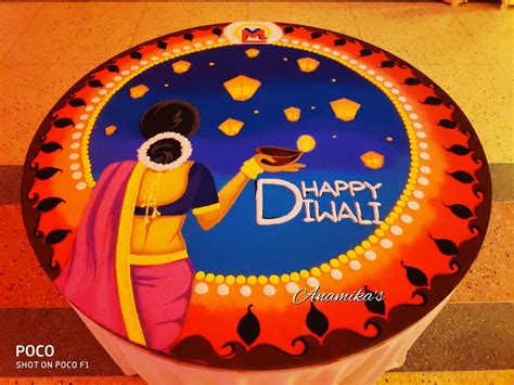 Happy Diwali Rangoli Lady Holding Diya | Rangoli designs simple diwali, Free hand rangoli design ...