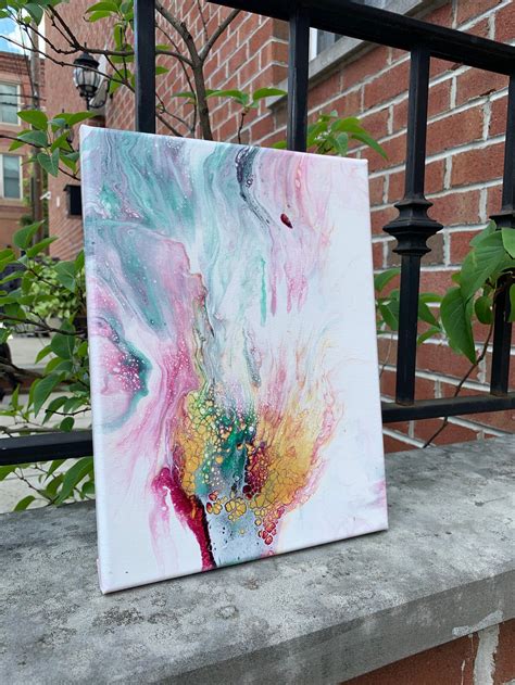 9x12 Stretched Canvas Acrylic Pouring Abstract Art/ Champagne | Etsy