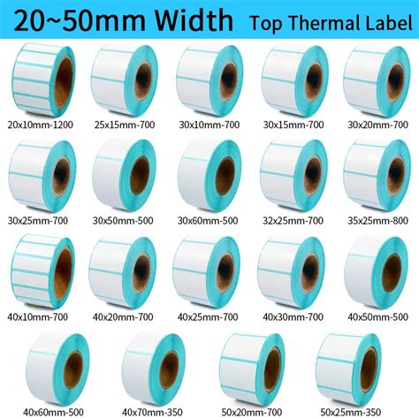 Thermal Label Sticker, 40mm Core, 1 Roll , Width 20mm ~50mm, Top Coated Thermal Paper Adhesive ...