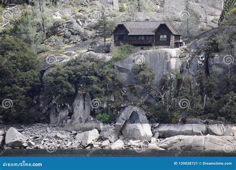 Cabin on a Cliff Above a Late in Yosemite National Park Stock Image - Image of national ...