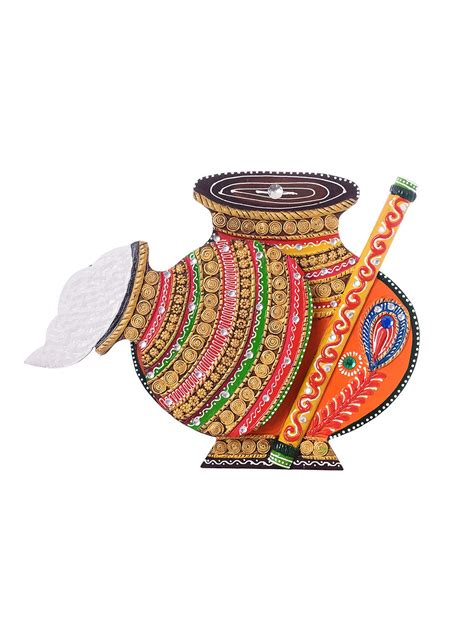 Buy Ecraftindia Makhan Matki Shape Papier-mache Wooden Wall Hanging for ...