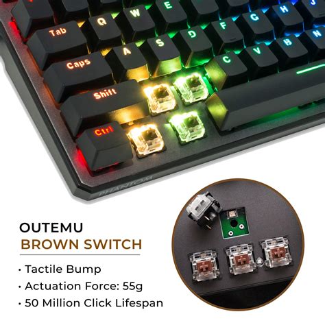 TECWARE PHANTOM RGB 88 DE Layout (QWERTZ) Mechanical Keyboard, RGB led, Outemu BROWN Switch ...
