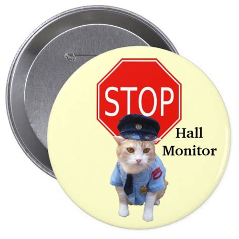 Funny Cat Officer/Hall Monitor Pinback Buttons | Zazzle