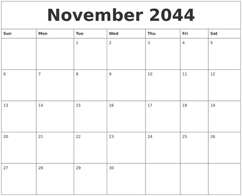 November 2044 Calendar Free Printable