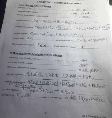 Report Sheet Lab 10 Chemical Reactions And Equations Answers - Tessshebaylo