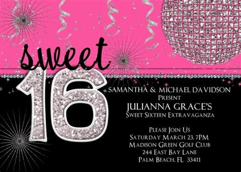 Sweet 16 Birthday Invitation Hot Pink Custom and Printable