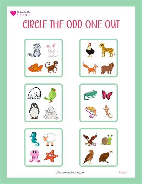 Circle the Odd One Out - Birds and Animals - Free Printable