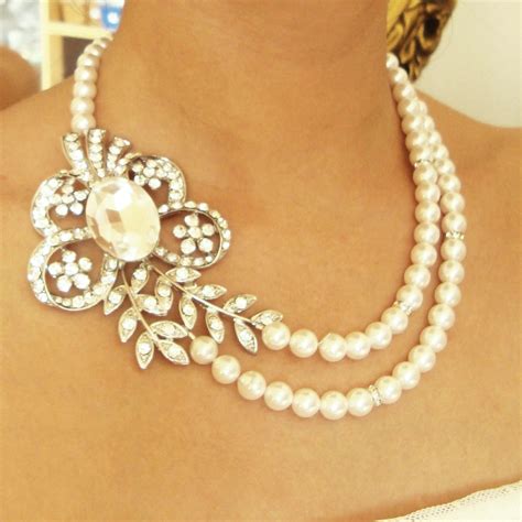 Pearl Bridal Necklace Vintage Wedding Jewelry Art Deco