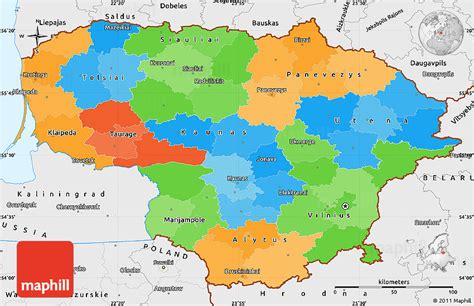 Political Simple Map of Lithuania, single color outside, borders and labels