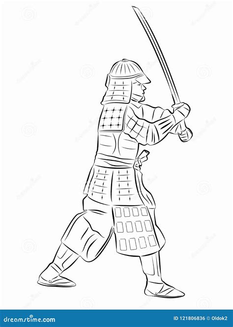 Illustration of Samurai, Vector Draw Stock Vector - Illustration of sketch, design: 121806836