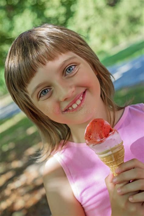 Little girl with ice cream stock image. Image of beautiful - 58487043