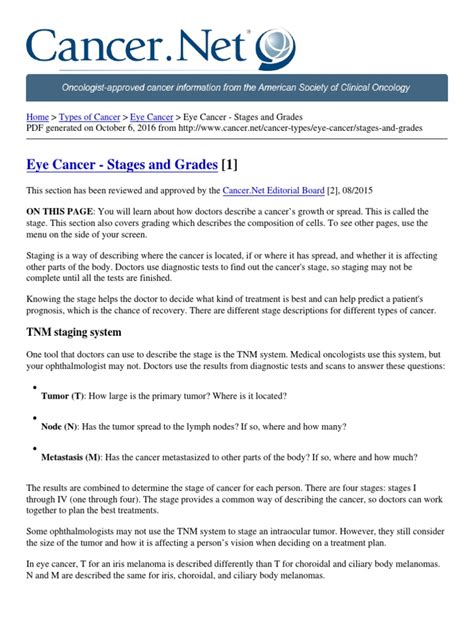 Eye Cancer - Stages and Grades - 2015-09-01 | PDF | Metastasis | Cancer