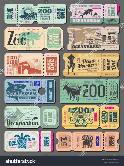 Zoo Tickets Vintage Design Wild Animals Stock Vector (Royalty Free ...