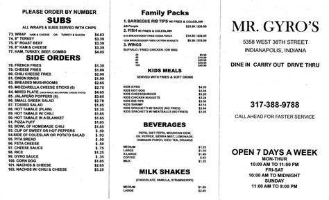 Mr Gyros menu, Menu restauracji Mr Gyros, West, Indianapolis - Urbanspoon/Zomato