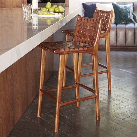 Woven Leather Stool | Wisteria | Woven bar stools, Leather stool ...