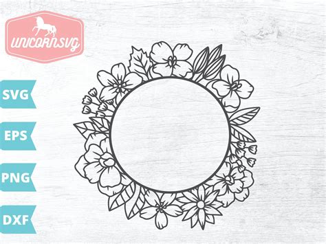 Floral Frame Svg Round Flower Frame Floral Frame Cut File Floral Border Svg Wedding Sign Flower ...